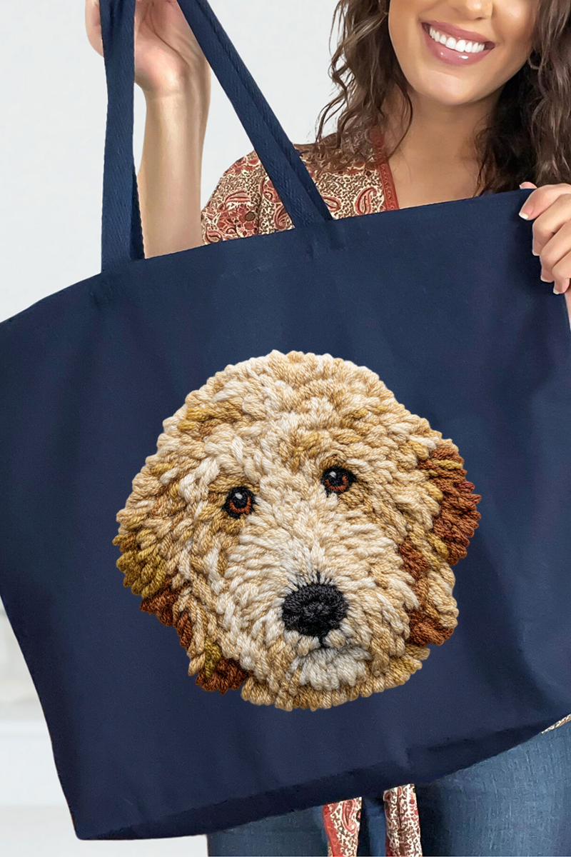Faux Yarn Goldendoodle Canvas Jumbo Tote