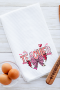 Bow Teacher Doodle Waffle Kitchen Towel