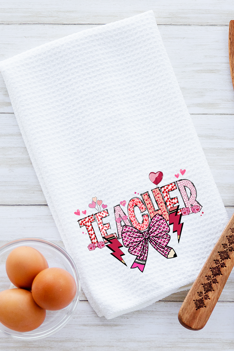 Bow Teacher Doodle Waffle Kitchen Towel