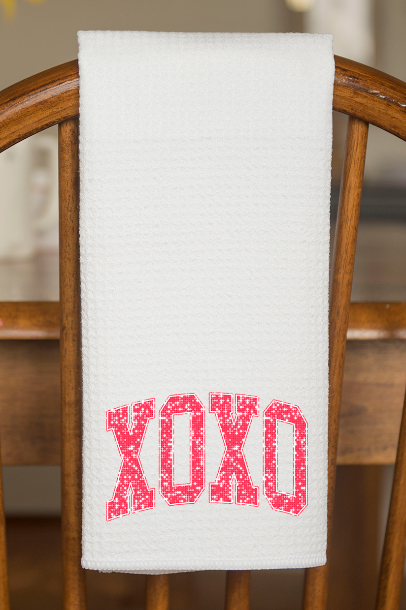 Faux Glitter XOXO Waffle Kitchen Towel