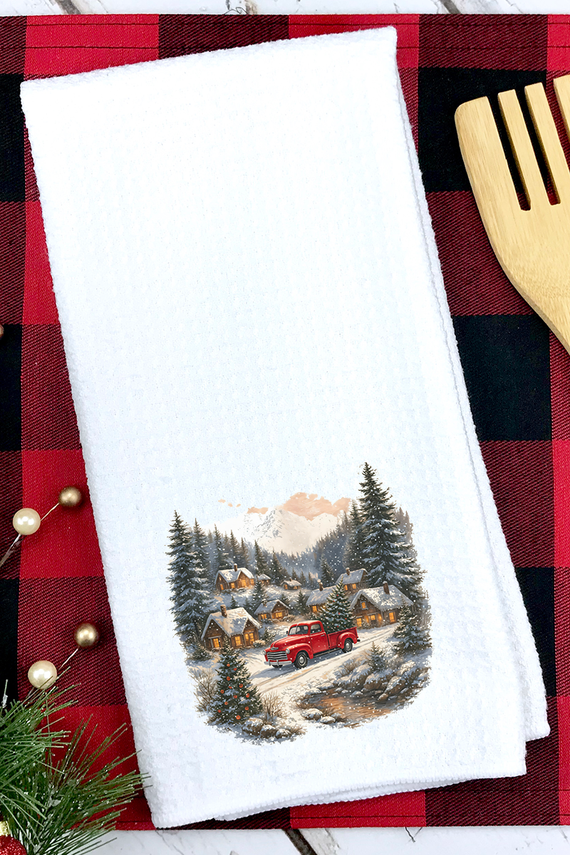Snowfall On Main Street Waffle Kitchen Towel