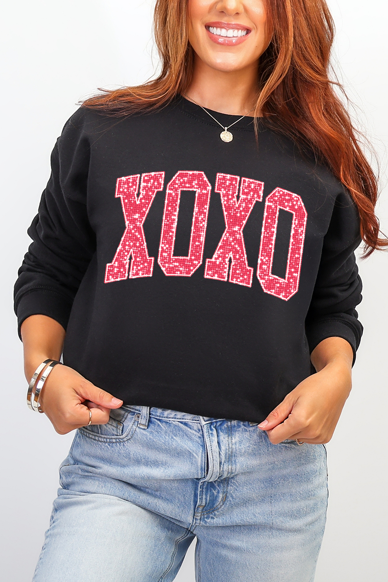 Faux Glitter XOXO Ecosmart Crewneck Sweatshirt product image 3
