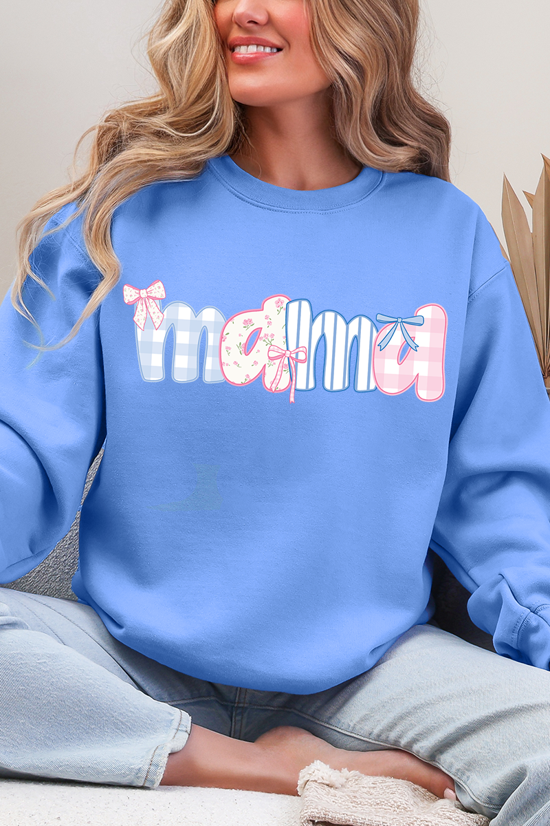 Coquette Floral Pink And Blue Mama Ecosmart Crewneck product image 1