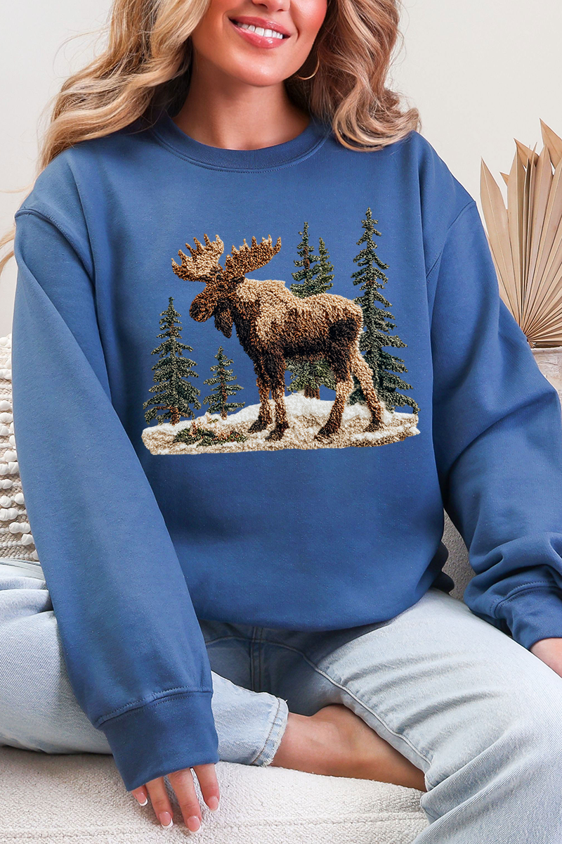 Faux Yarn Winter Moose Ecosmart Crewneck Sweatshirt product image 3