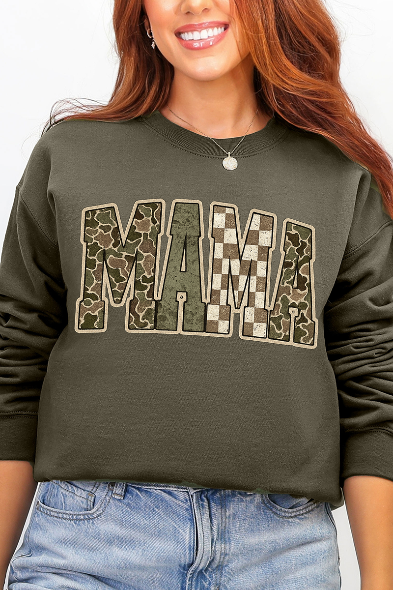 Camo Checkered Mama Ecosmart Crewneck Sweatshirt product image 1