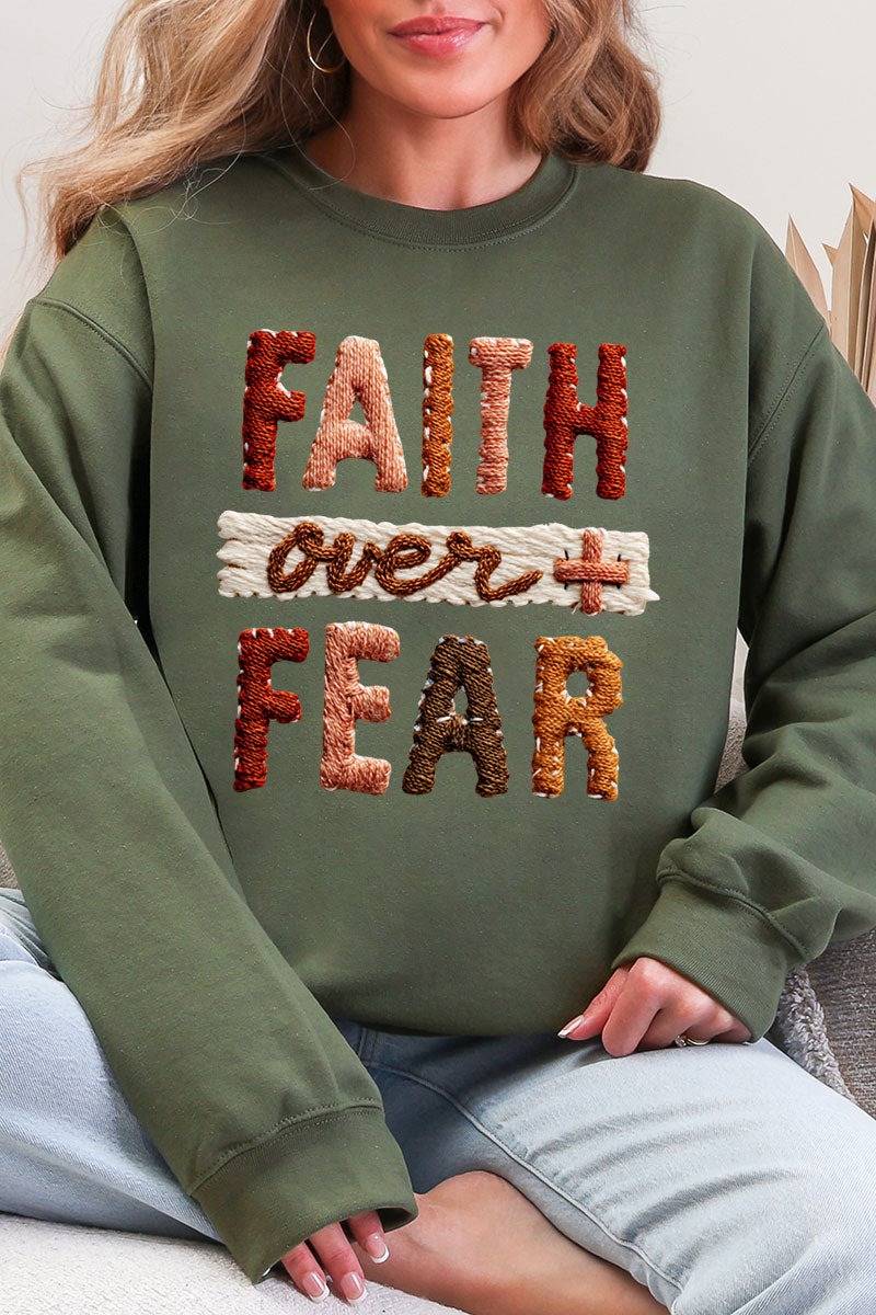 Faux Yarn Faith Over Fear Ecosmart Crewneck Sweatshirt product image 5