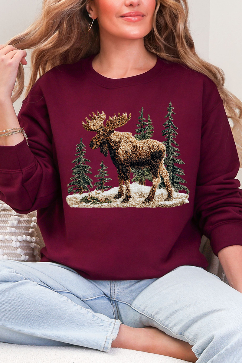 Faux Yarn Winter Moose Ecosmart Crewneck Sweatshirt product image 4