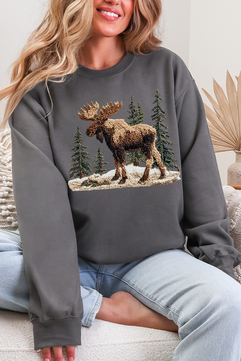 Faux Yarn Winter Moose Ecosmart Crewneck Sweatshirt product image 5