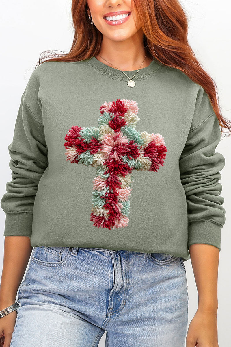 Faux Yarn Cross Ecosmart Crewneck Sweatshirt product image 1