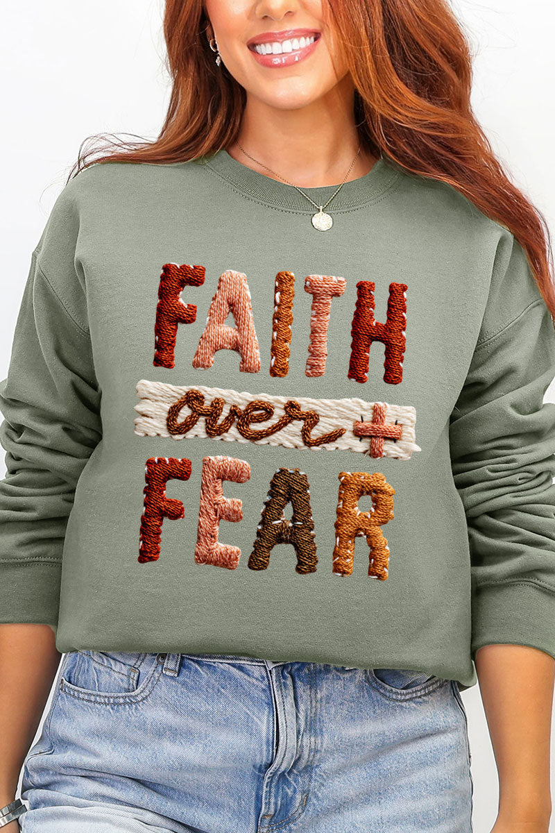 Faux Yarn Faith Over Fear Ecosmart Crewneck Sweatshirt product image 3