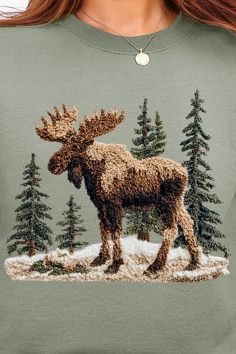 Faux Yarn Winter Moose Ecosmart Crewneck Sweatshirt product image 2