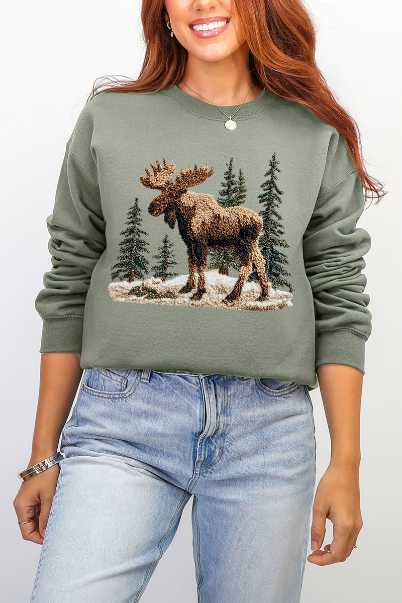 Faux Yarn Winter Moose Ecosmart Crewneck Sweatshirt product image 1