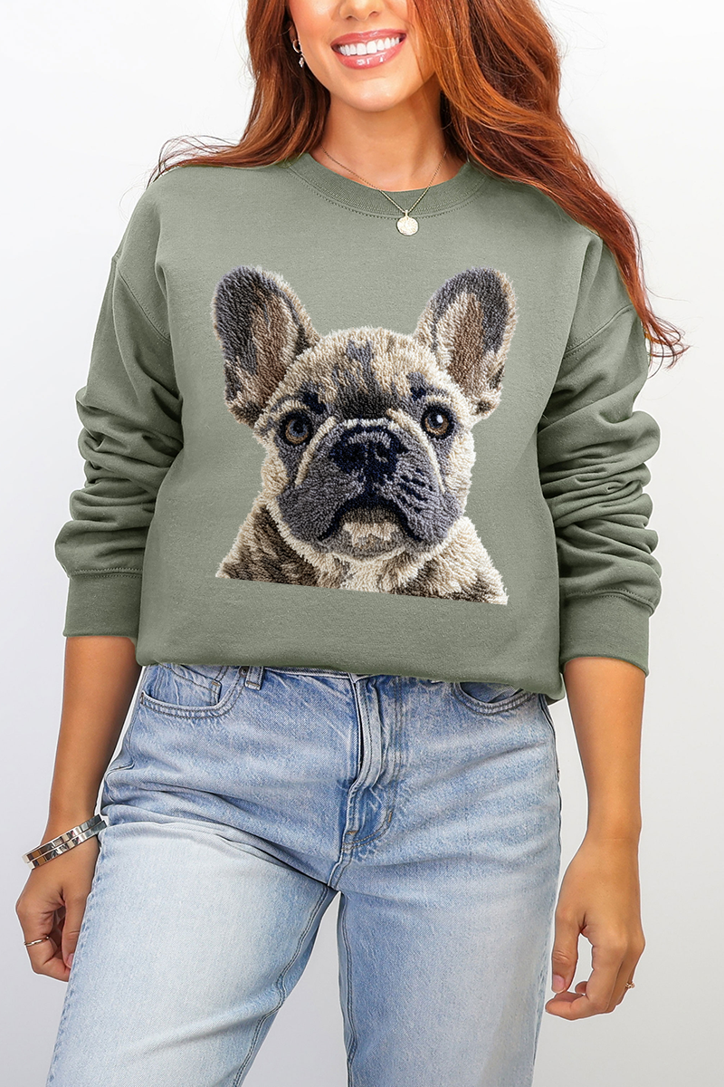 Faux Yarn French Bulldog Ecosmart Crewneck Sweatshirt product image 1