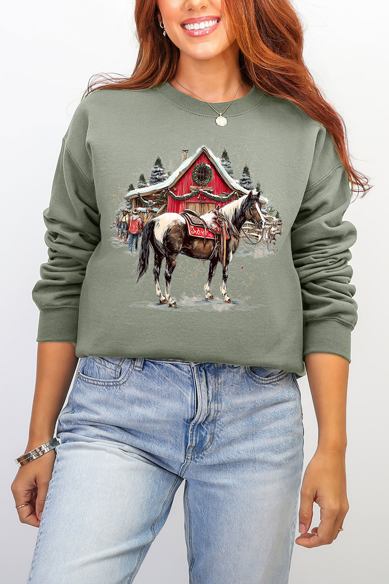 Snowy Stable Christmas Ecosmart Crewneck Sweatshirt product image 6