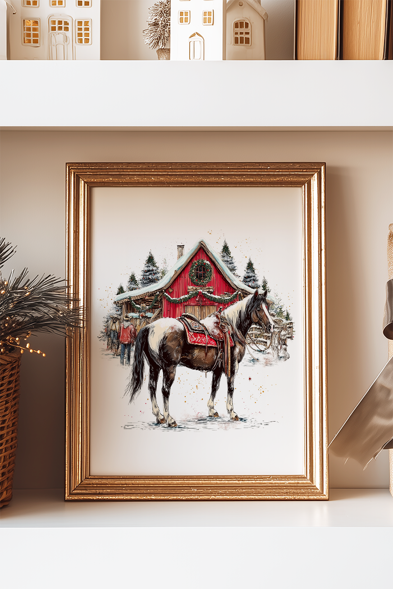 Snowy Stable Christmas Ready To Frame Canvas Print