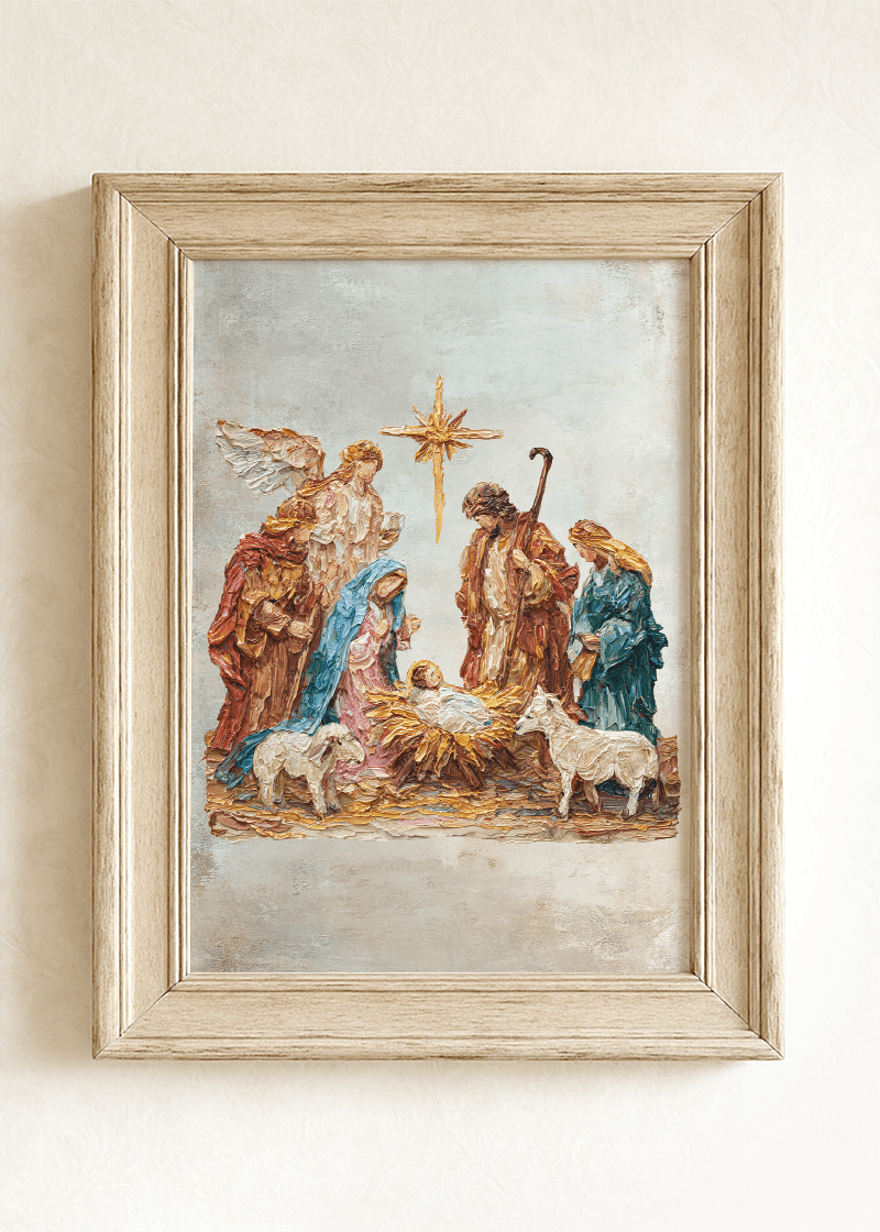 The Painted Timeless Nativity Ready To Frame Canvas Print
