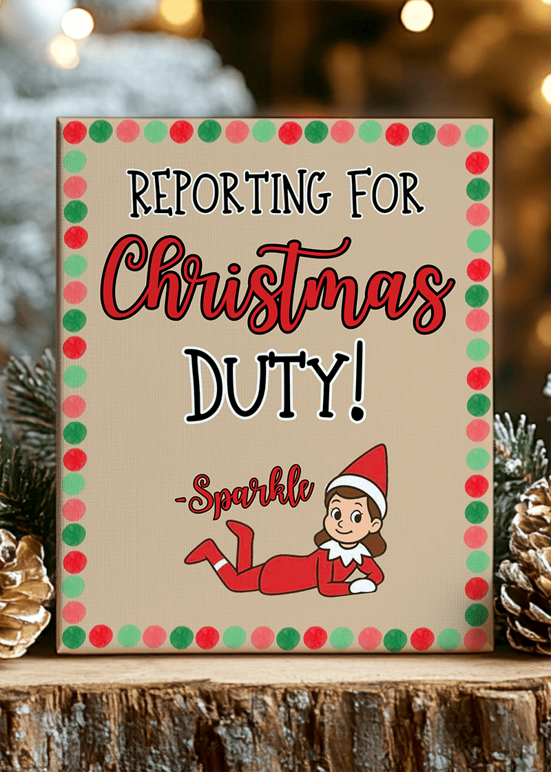Personalized Polka-Dot Elf Report Stretched Canvas Print *Customize with Elf Name